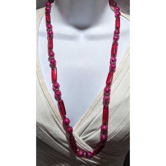 Vintage Pink And Red Beaded Statement Necklace - Picture 6 of 10